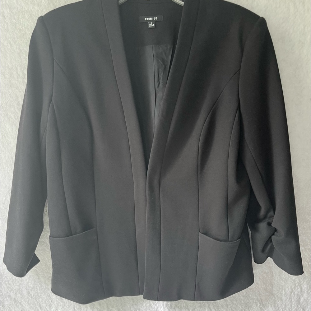 Premise Black Open Front Blazer with Shoulder Pads Size M